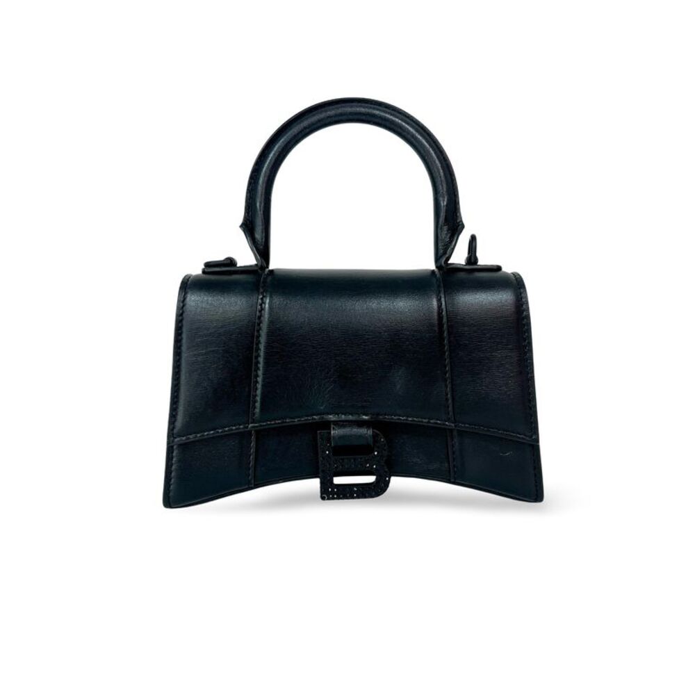 Balenciaga Hourglass Top Handle Leather With Crystals Black Leather Handbag